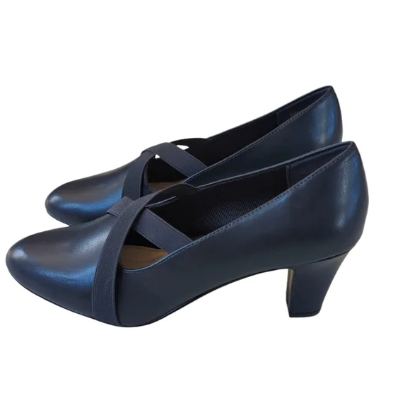 Easy Street Zaylee Faux Leather Criss Cross Strappy Slip On Heels 10M Blue - Picture 2 of 16